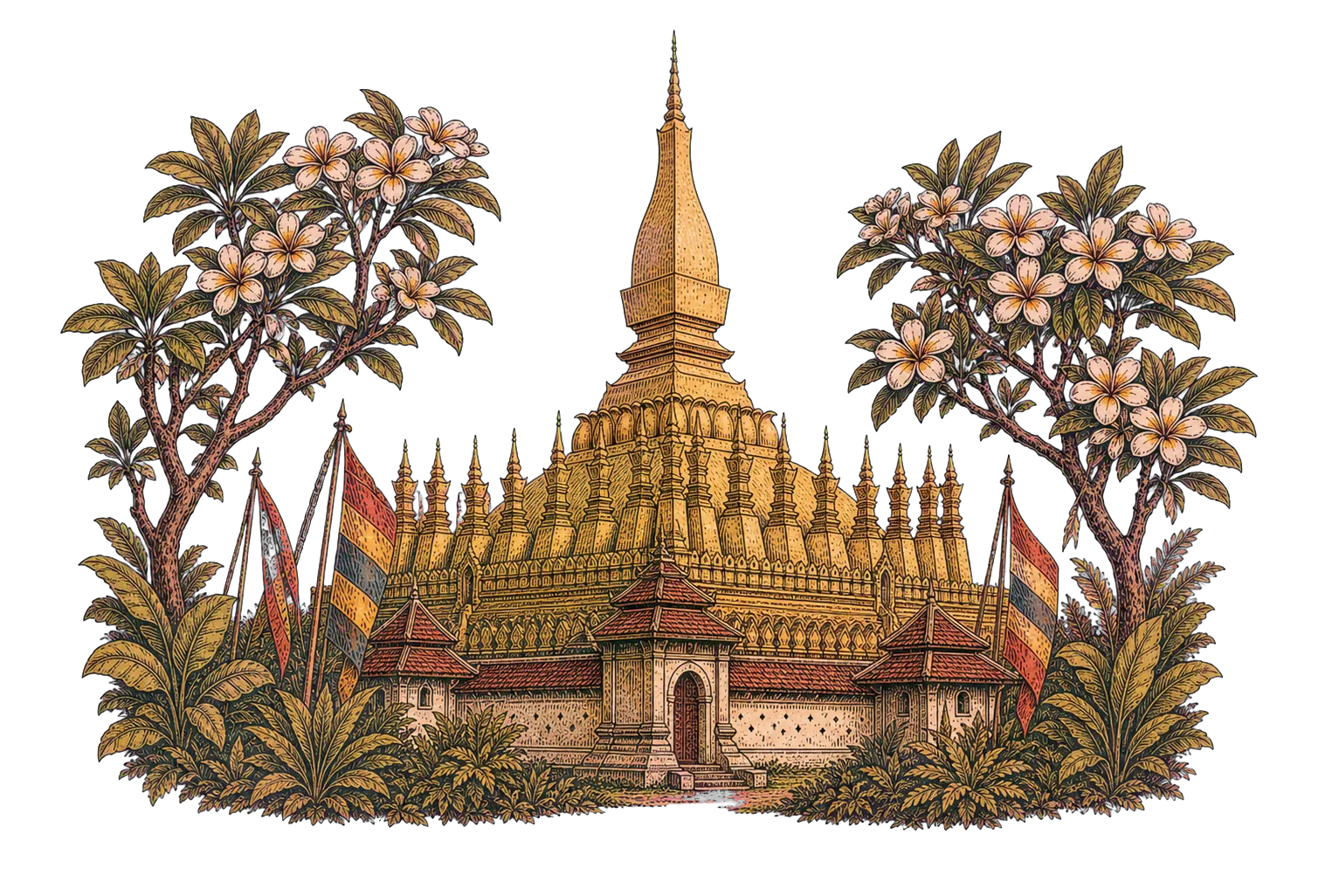 Hand-drawn Pha That Luang monument in Vientiane